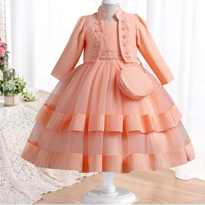Dress Long sleeved Birthday Party Elegant Evening Dress Performance Fluffy Girl Princess Dress-Dollar Bargains Online Shopping Australia