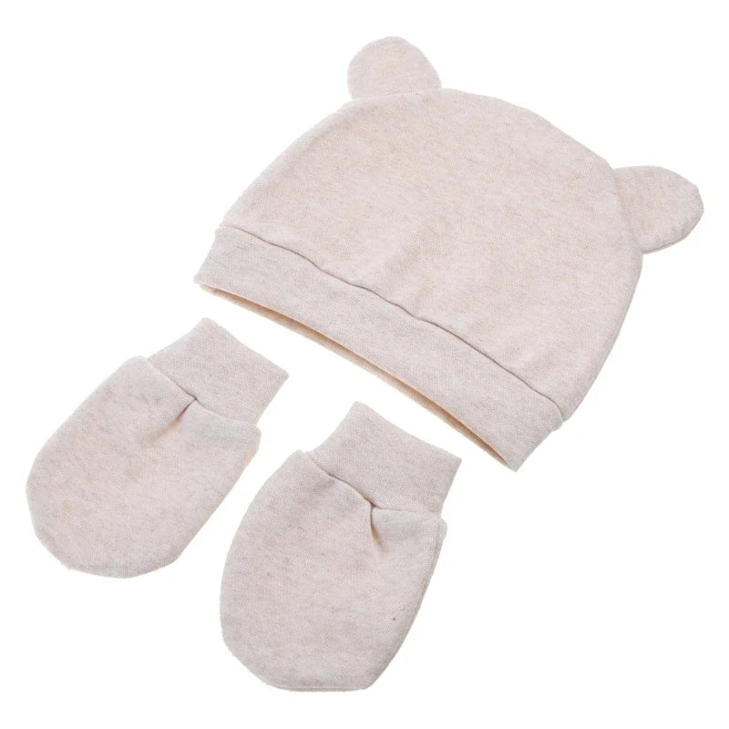 Newborn Cotton Hospital Hat Mittens Baby Beanie Solid Infant Baby Hats with Ear & No Scratch Mitten Soft Gloves Gift-Dollar Bargains Online Shopping Australia