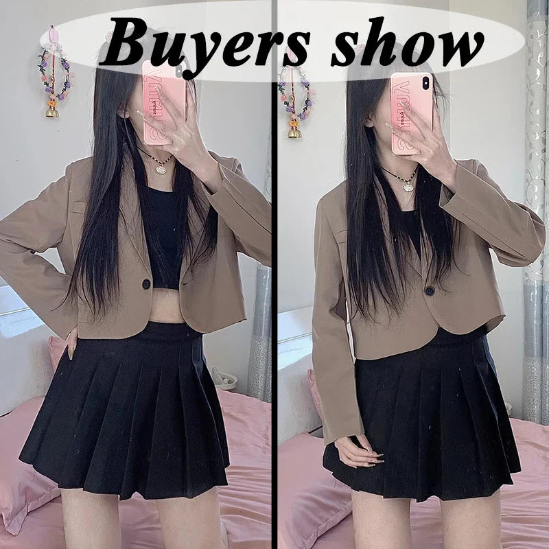 Cropped Blazers Women Solid Color Simple Single-button Outwear Teens All-match Long Sleeve Office Suit Jacket-Dollar Bargains Online Shopping Australia