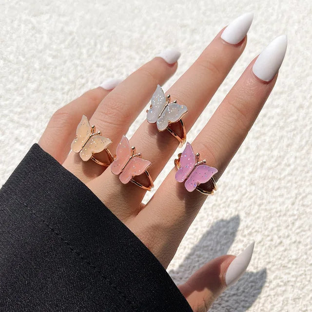 Pink Acrylic Butterfly Knuckle Ring Set For Women Crystal Enamel Mushroom Yin Yang Flower Rings Girls Fashion Jewelry-Dollar Bargains Online Shopping Australia