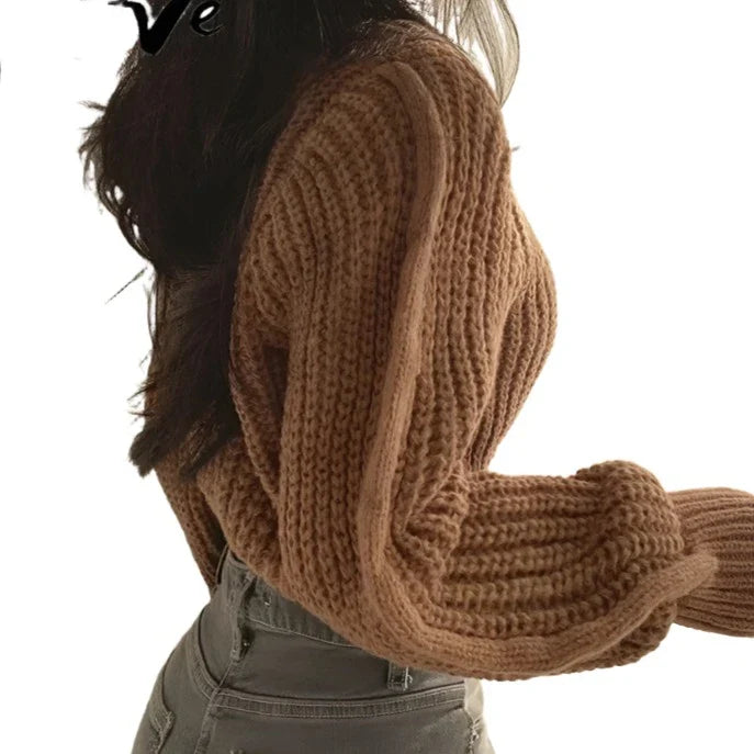 Knitted Sweater Pullovers Japan Girls Solid O Neck Short Crop Knit Tops 4 Colors-Dollar Bargains Online Shopping Australia