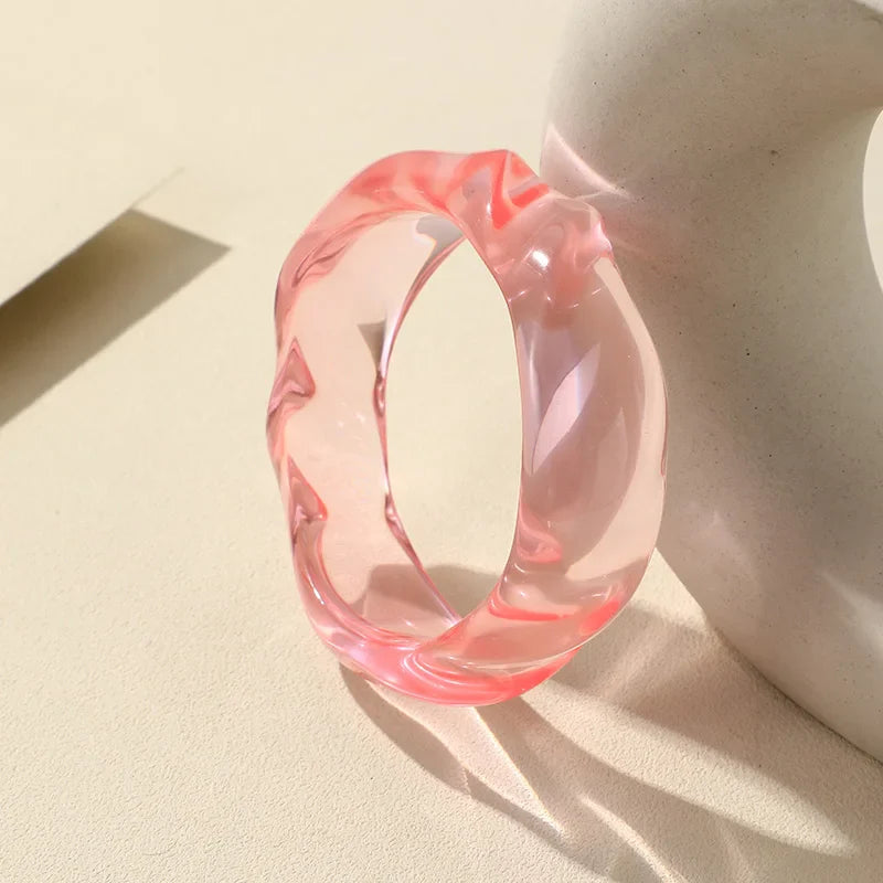 Transparent Resin Acrylic Bangles For Women Geometry Round Bangle Bracelets Charm Thick Simple Party Hand Jewelry-Dollar Bargains Online Shopping Australia