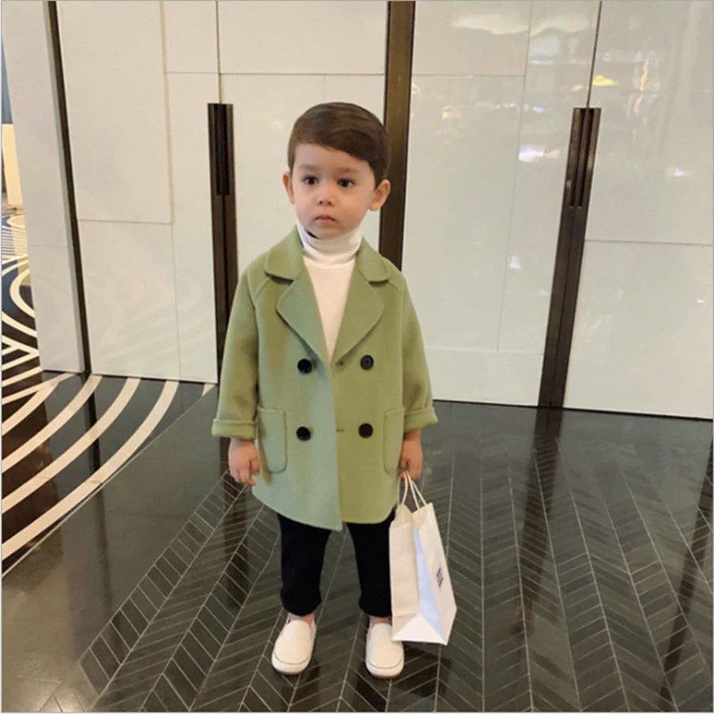 Bear Leader Baby Boys Woolen Jacket Long Double Breasted Warm Infant Toddler Lapel Tweed Coat 2023 Autumn Winter Outerwear Coats-Dollar Bargains Online Shopping Australia