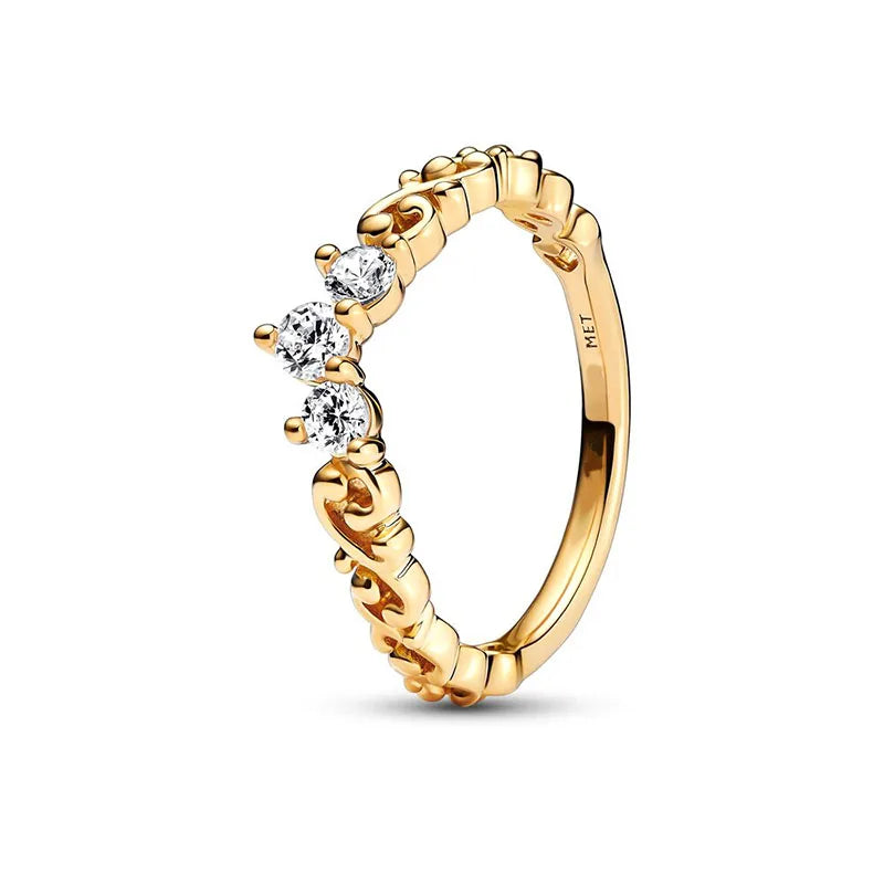 Gold Plated Silver Ring Zircon Sparkling Double Band Heart Finger Ring Women Ring Fine Jewelry