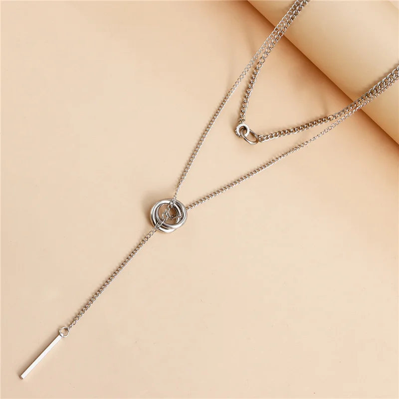 Vintage Double Round Charm Layered Necklace Women's Jewelry Layered Accessories for Girls Gifts Bohemian Fashion Pendant-Dollar Bargains Online Shopping Australia