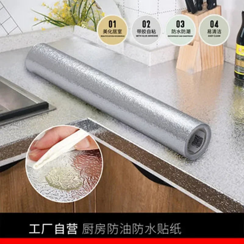 Modern Kitchen Oil-proof Self Adhesive Stickers Anti-fouling High-temperature Aluminum Foil gas stove Cabinet Contact Wallpaper