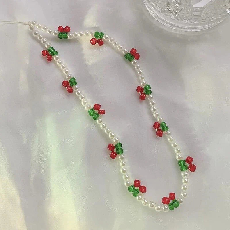 Simple Pink Bear Heart Strawberry Bowknot Flower Acrylic Imitation Pearl Beaded Phone Chain for Women Girls Sweet Accessories-Dollar Bargains Online Shopping Australia