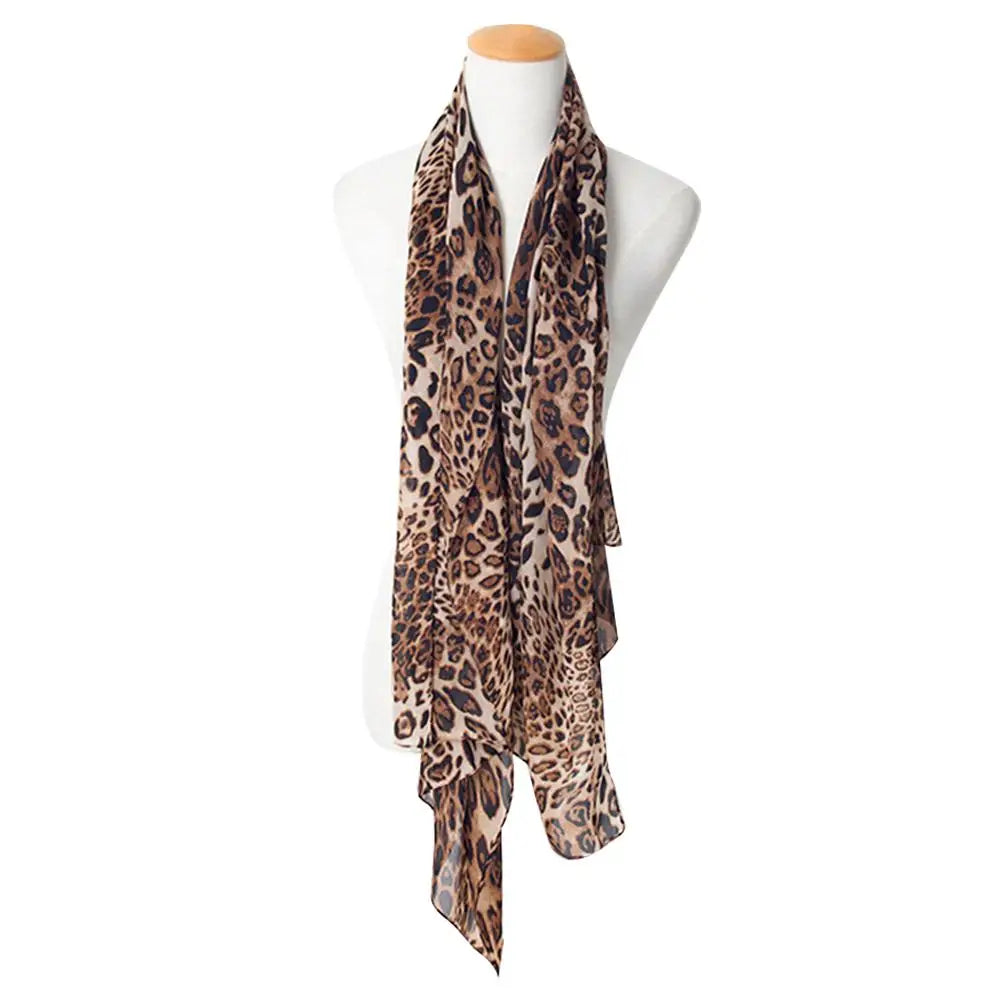 Vintage Chiffon Wrap Women Stole Soft Leopard Print Winter Elegant Fashion Shawl Autumn Scarves Scarf