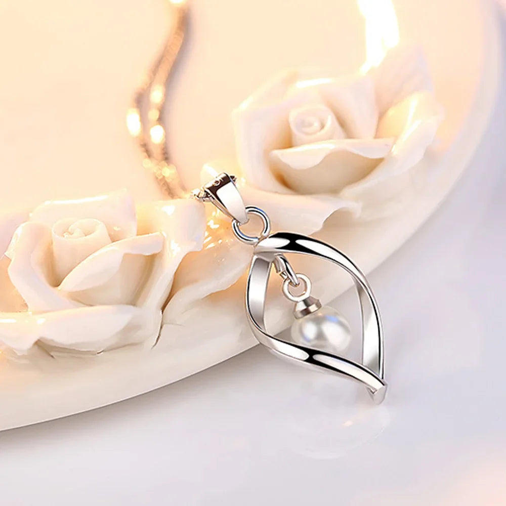 Pearl Drop Jewelry for Women Exquisite Silver Plated Twisted Necklace Pendant Without Chain Hollow Polish