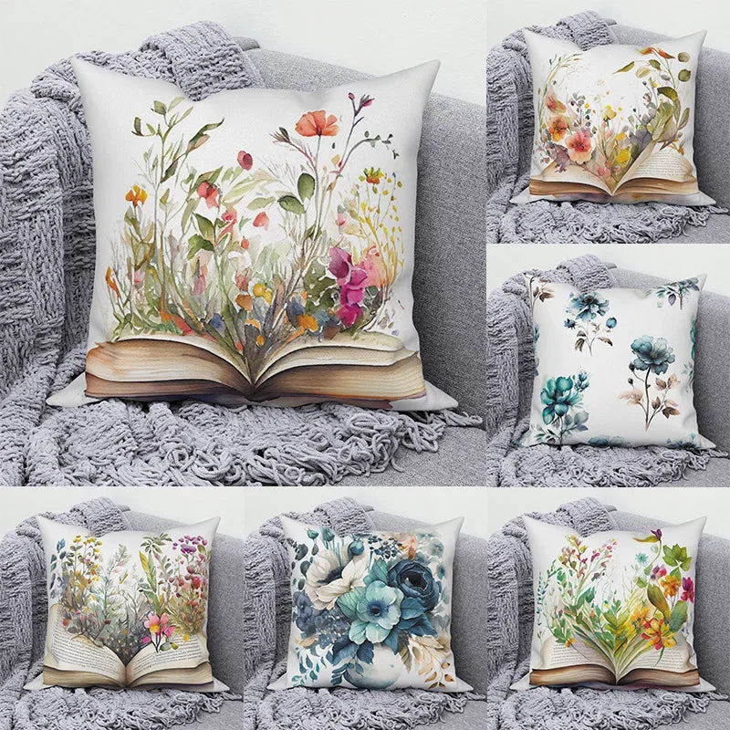 Boho Floral Pillow Cover Spring Flower Sofa Cushion  Square Throw   Modern Home Living Room Decor