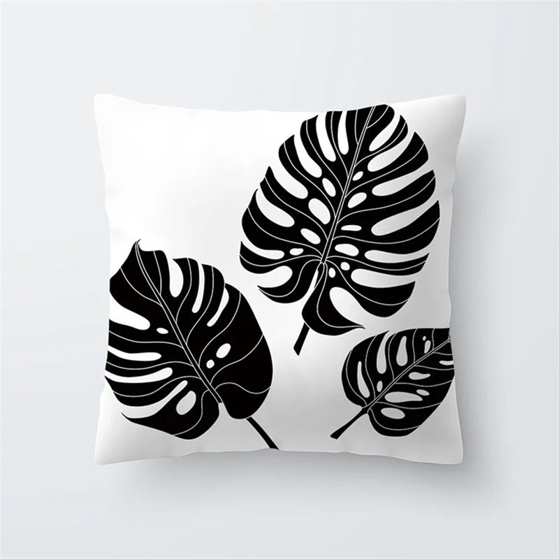 Black White Leaf Plant Pillow Cover Tropical  Throw  Cushion  Sofa Car Home Decor