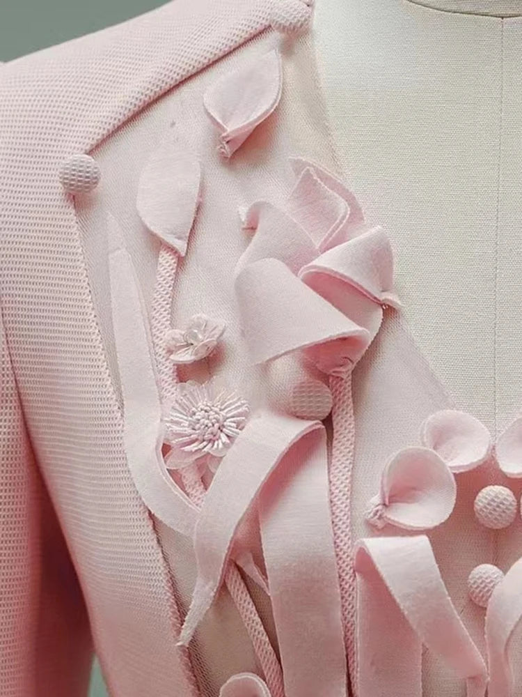 Dress V-neck Pleated Buttons 3D Flower Patchwork A-line Women's Evening Party Dresses-Dollar Bargains Online Shopping Australia