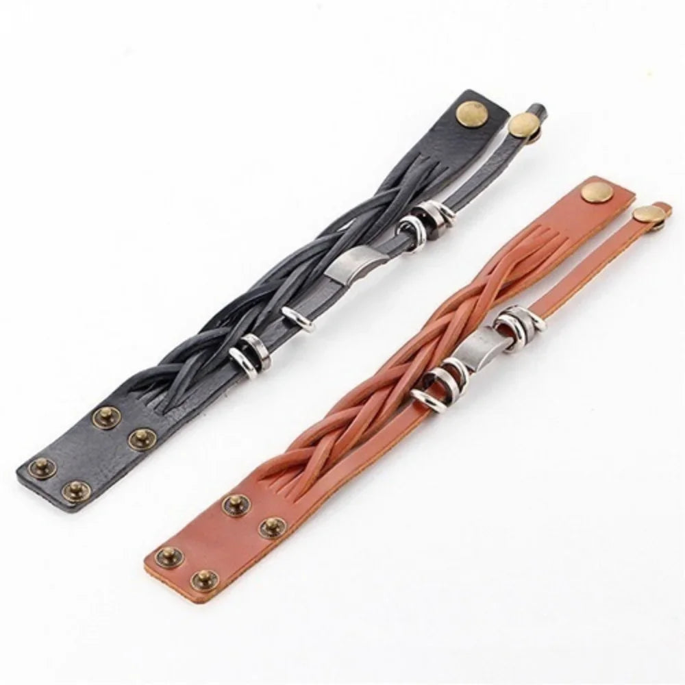 Mens Vintage Multilayer Braided Faux Leather Bangle Cuff Bracelet Wristband-Dollar Bargains Online Shopping Australia