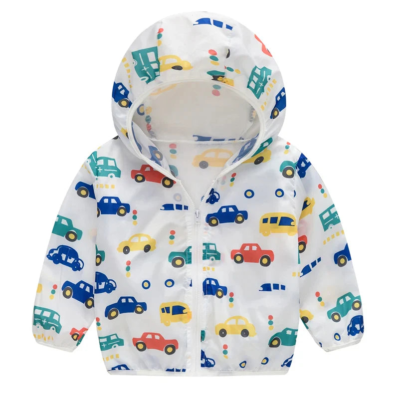 Summer boys Cartoon Handprint Hooded Windbreaker