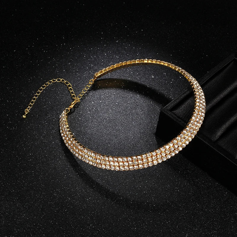 Sparkling Silver Color Crystal Collar Chain Choker Necklace Bridal Women Wedding Party Diamante Rhinestone Choker Jewelry Gifts-Dollar Bargains Online Shopping Australia