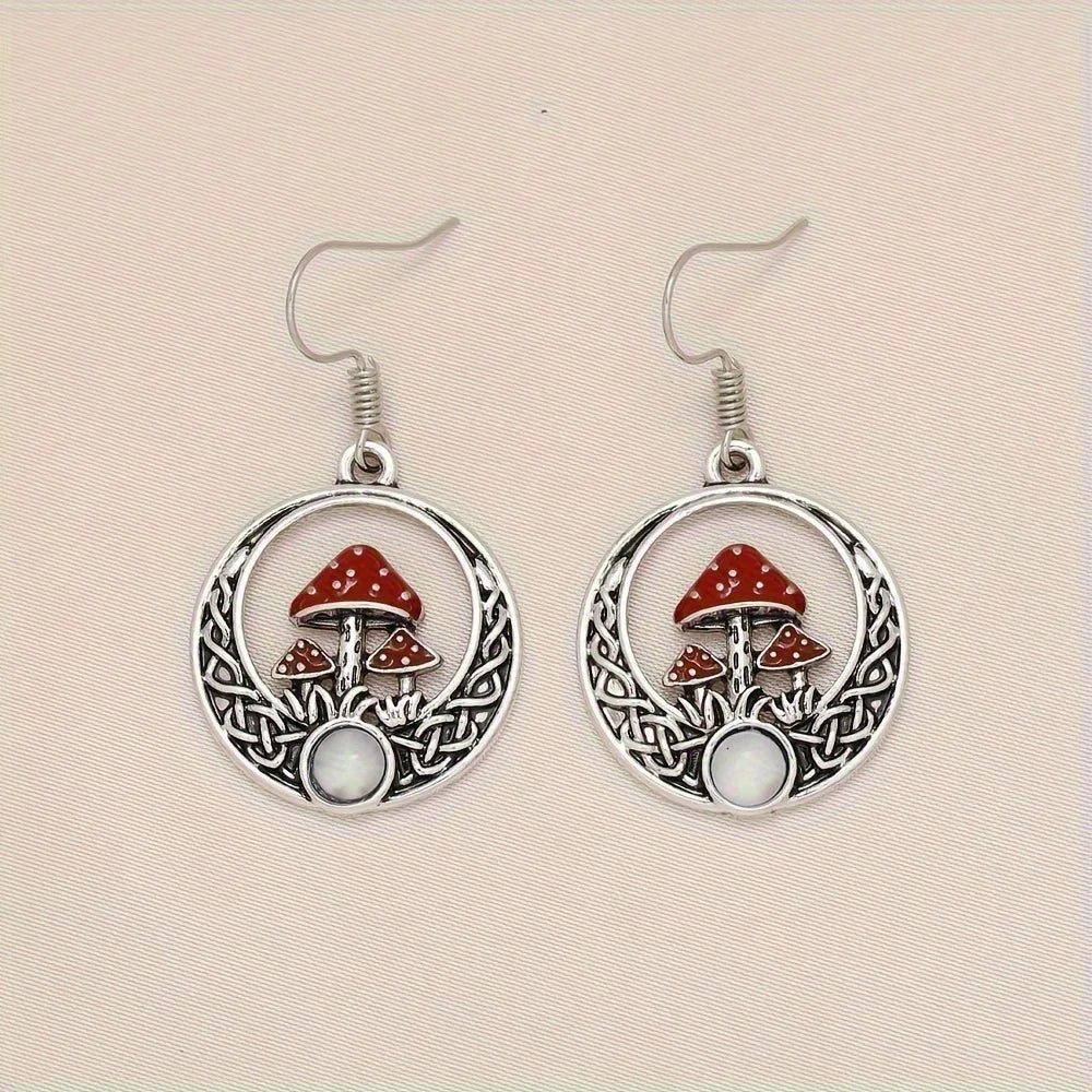 Red Mushrooms Round Dangle Earrings Birthday Gift Anniversary-Dollar Bargains Online Shopping Australia