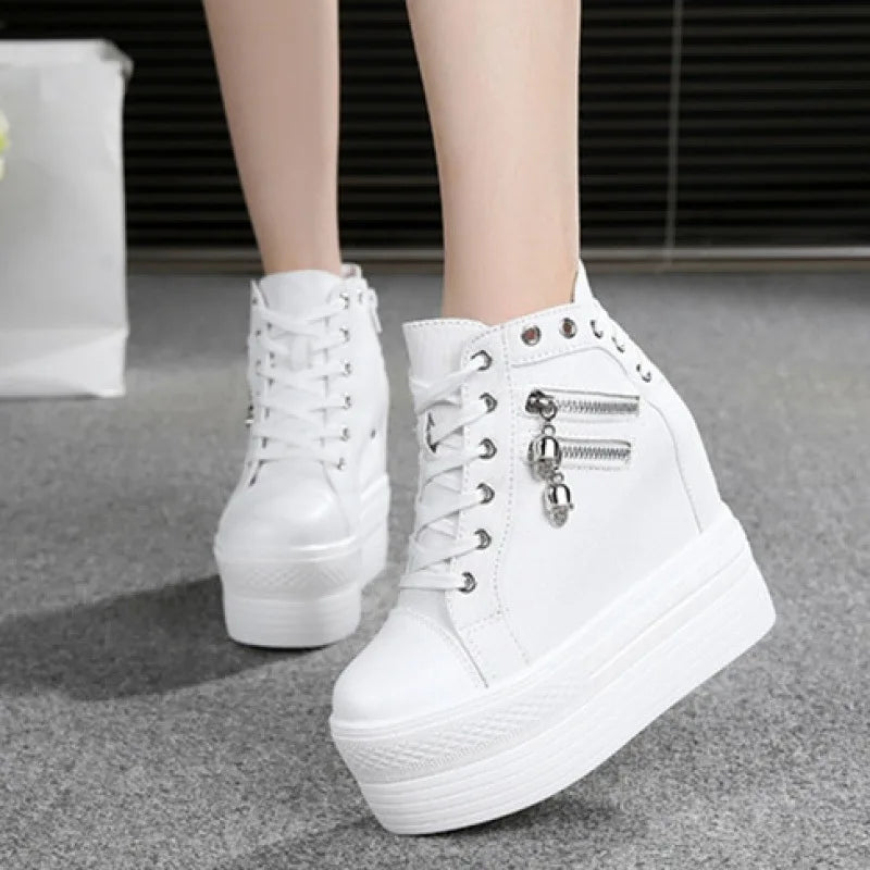 Classic Hidden Heels Platform Sneakers Women's Breathable Wedge Canvas Shoes Woman Casual Ladies Boots
