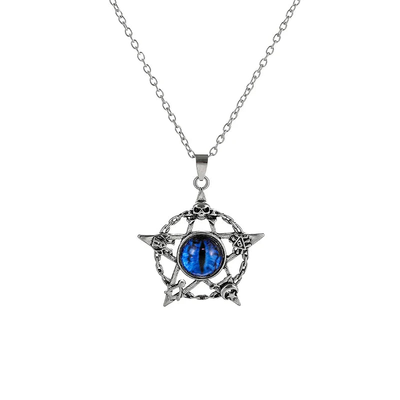 Pentagram shape Devil's Eye Pendant Necklace For Men And Women Punk Retro Non Adjustable Metal Collar Trending Jewelry Gifts-Dollar Bargains Online Shopping Australia
