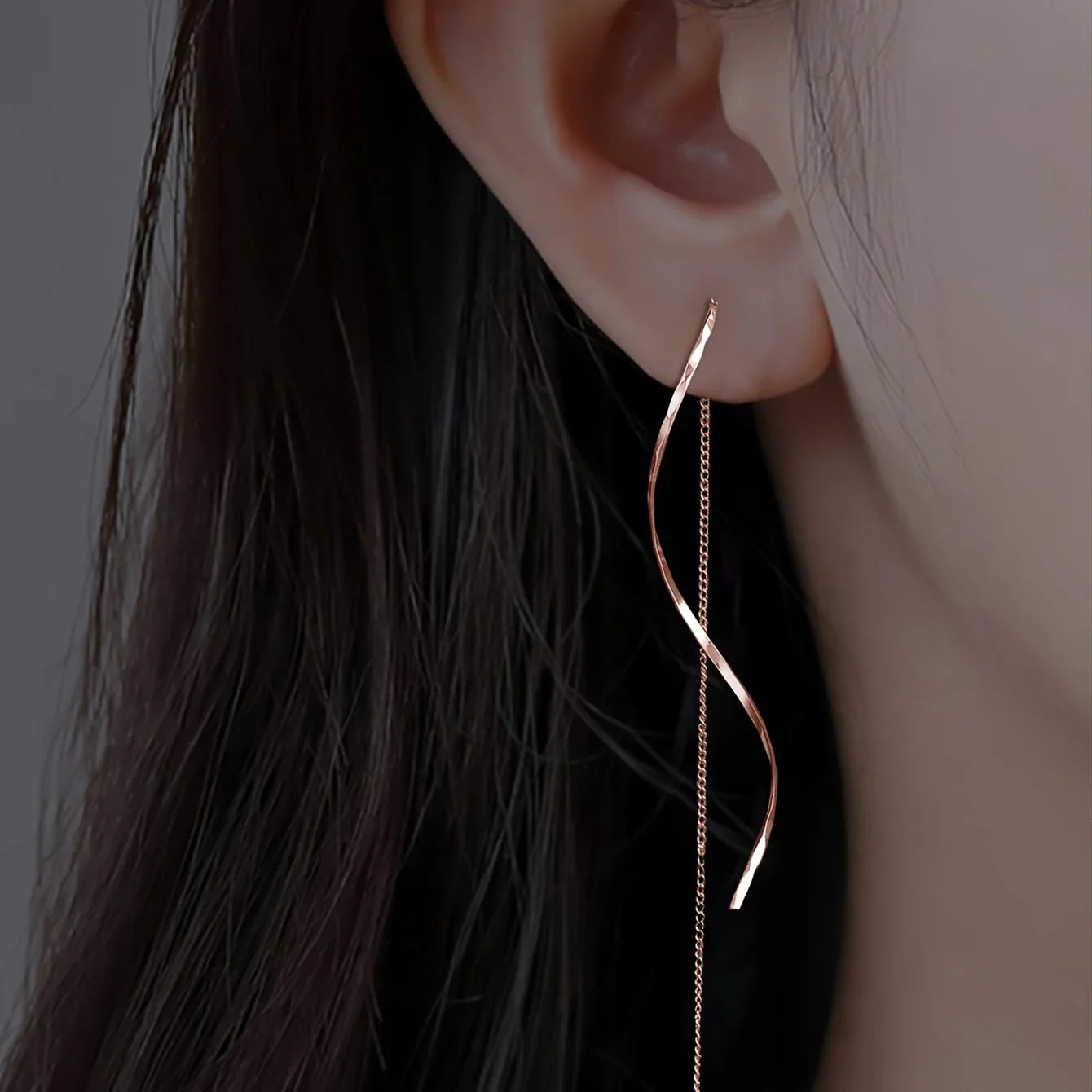 Women Long Tassel Threader Earrings for Women Wave Shaped Simple Long Chain Earring Wedding Party Jewelry Gift