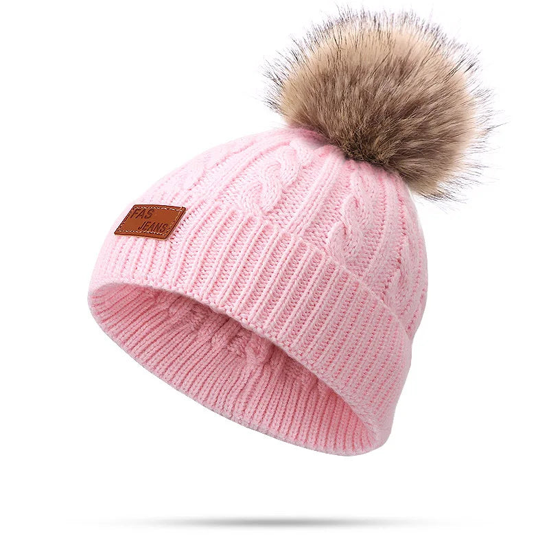 Warm Winter Baby Hats with Scarves for Kids Wool Pompom Baby Hat Children Bonnet Cap Boys Girls Knitted Scarf Gloves Beanie Caps-Dollar Bargains Online Shopping Australia
