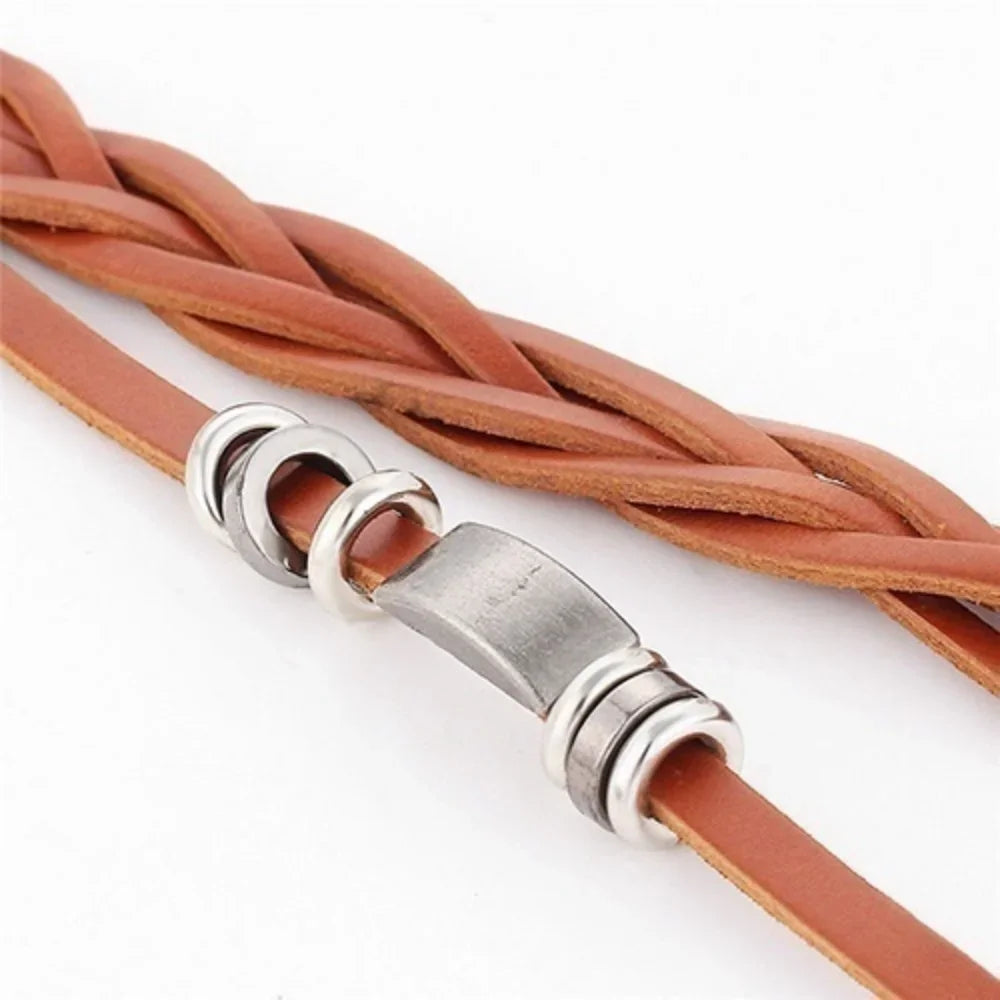 Mens Vintage Multilayer Braided Faux Leather Bangle Cuff Bracelet Wristband-Dollar Bargains Online Shopping Australia