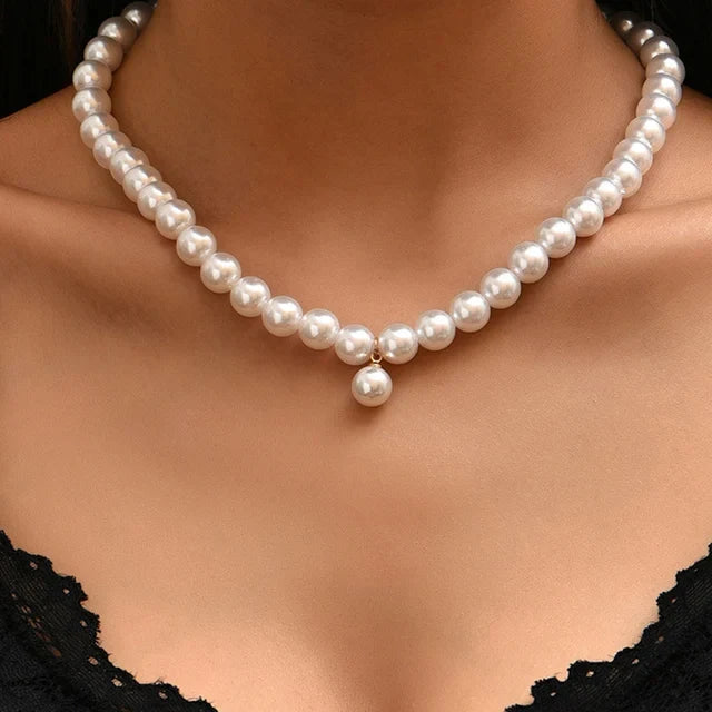Elegant Jewelry Wedding Big Pearl Necklace For Women Fashion Imitation Pearl Green Rose Color Stone Choker Necklace-Dollar Bargains Online Shopping Australia