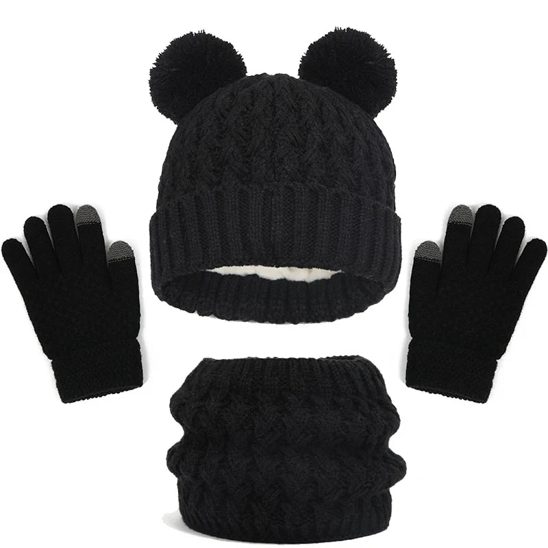 Imitation Cashmere Winter Baby Hat Gloves Scarf Set Fleece Warmer Scarves Thick Knitting Hats Boy Girl Cute Pompom Kids Beanie-Dollar Bargains Online Shopping Australia