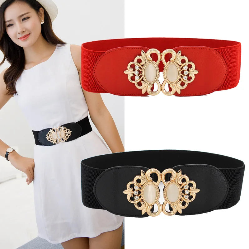 Women Waistband Elastic Wide Waist Belt Elegant Cinch Girdle Dress Sweater Coat Clothing