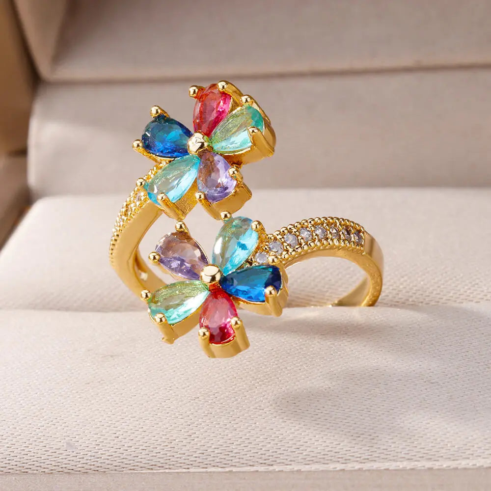 Beautiful Colorful Zircon Ring for Women Luxury Gold Color Jewelry Wedding Ring Vintage Fashion Couple Finger Accessories-Dollar Bargains Online Shopping Australia