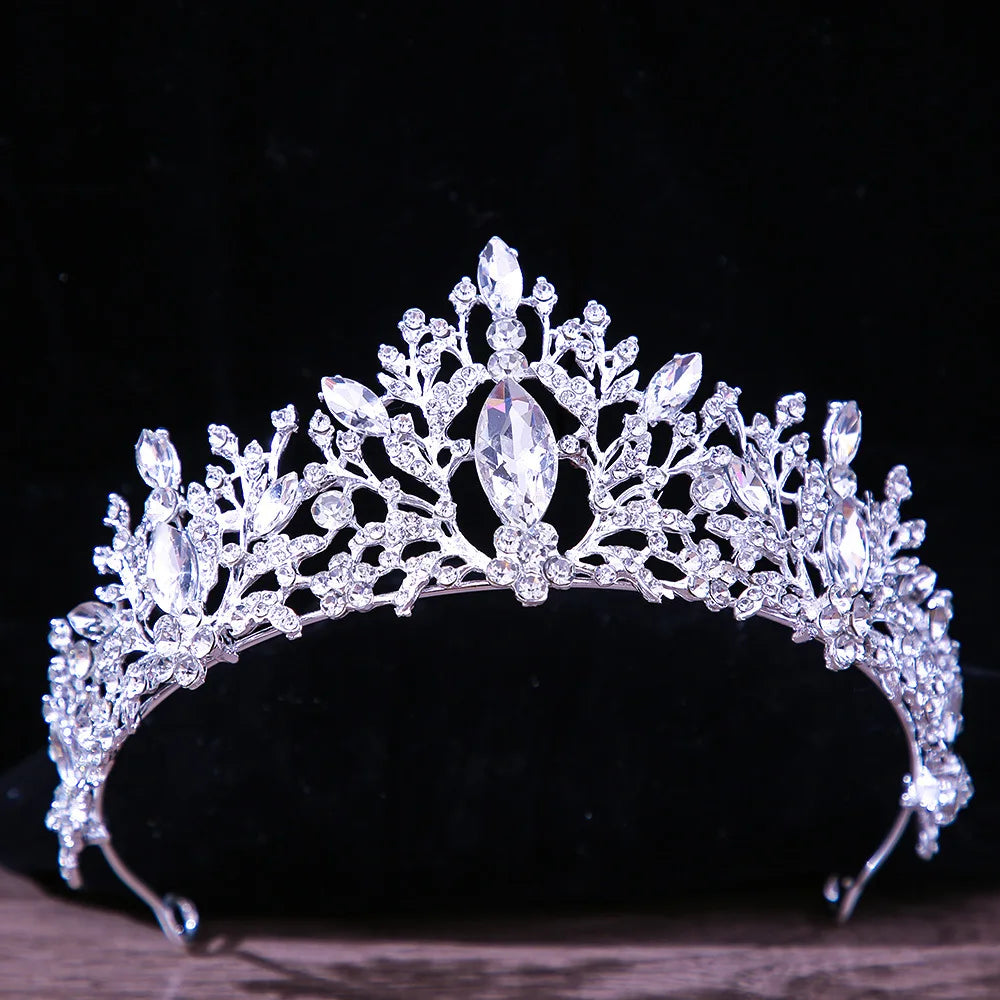 Luxury White Crystal Crown Hair Accessories Tiara Women Wedding Rhinestone Bridal Silver Color Crown Hair Jewelry