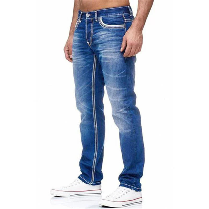 Men Jeans Solid Pockets Stretch Denim Straight Pants Spring Summer Business Casual Trousers Daily Streetwear Men's Clothing-Dollar Bargains Online Shopping Australia