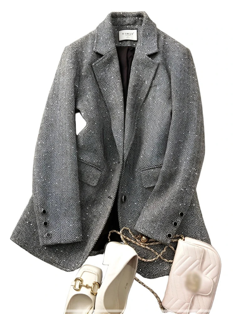 Sequins Wool Blend Blazer Women Spring Jackets Warm Outerwears Vintage Elegant Casual Business Woolen Tailored Coat-Dollar Bargains Online Shopping Australia