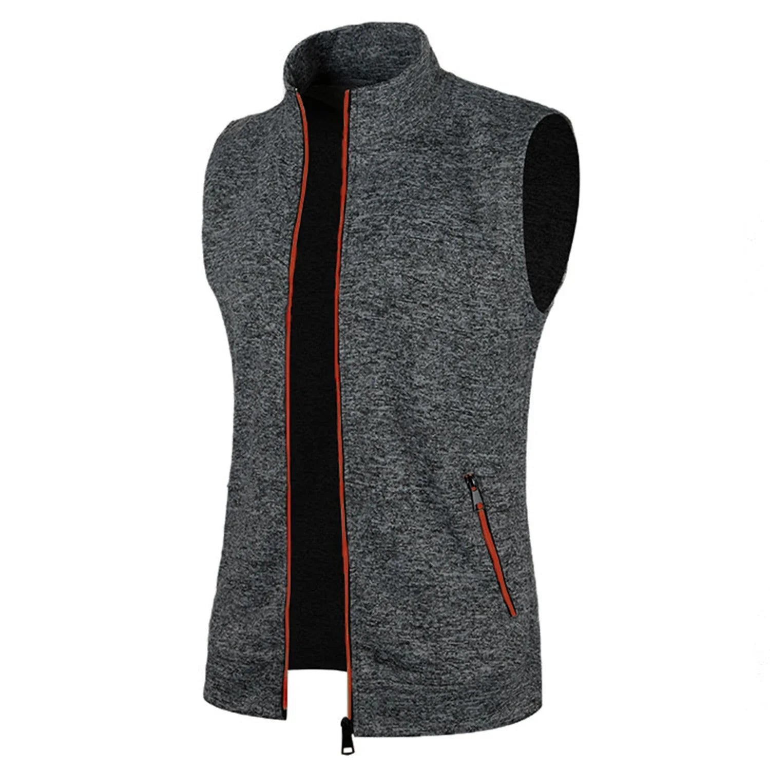 men's knitted velvet fashion casual top zipper vest sleeveless high neck fleece solid color men's wear