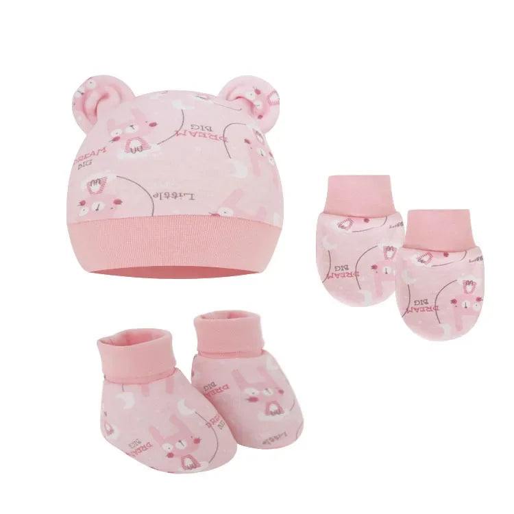 5pcs Baby Cartoon Anti-scratch Gloves Hat Foot Cover Set Handguard Cotton Mittens Beanie Socks Kit for Infant Newborn Headwear-Dollar Bargains Online Shopping Australia