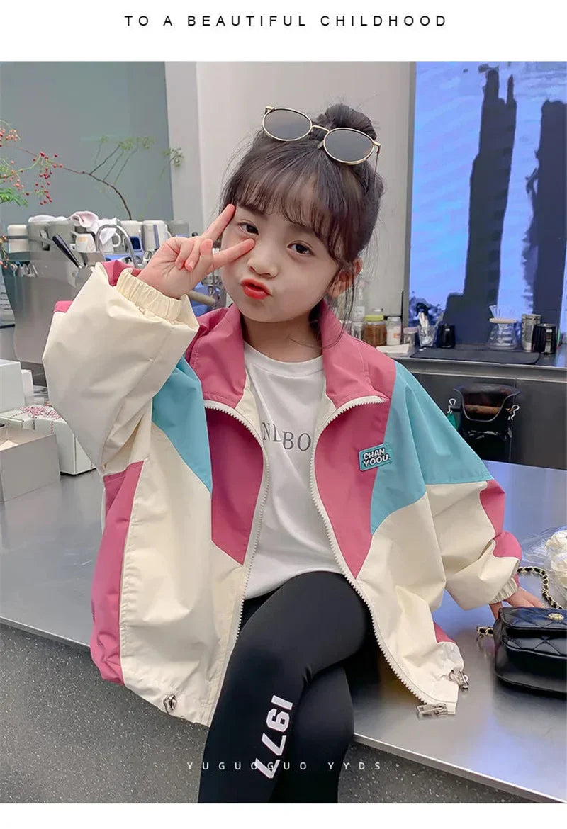 Colorblocking Jackets Spring Girls Fashion Thin Coats Autumn Children Clothes Big Kids Casual Zipper Outerwear-Dollar Bargains Online Shopping Australia