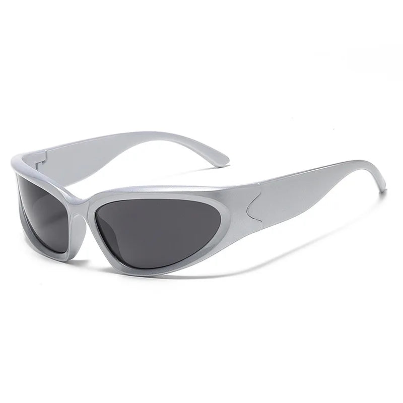 Fashion Wrap Around Cyber Y2K Sunglasses Women Silver Oval Shades Sports Cycling Sun Glasses Aesthetic Eyewear for Men Outdoor-Dollar Bargains Online Shopping Australia