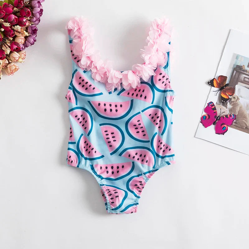 Baby Girls Swimwears Summer Bikini Set Sun Protection Kids Cute Floral Toddler Learn Swimming Suits One-Piece Sunbeach Swimsuit