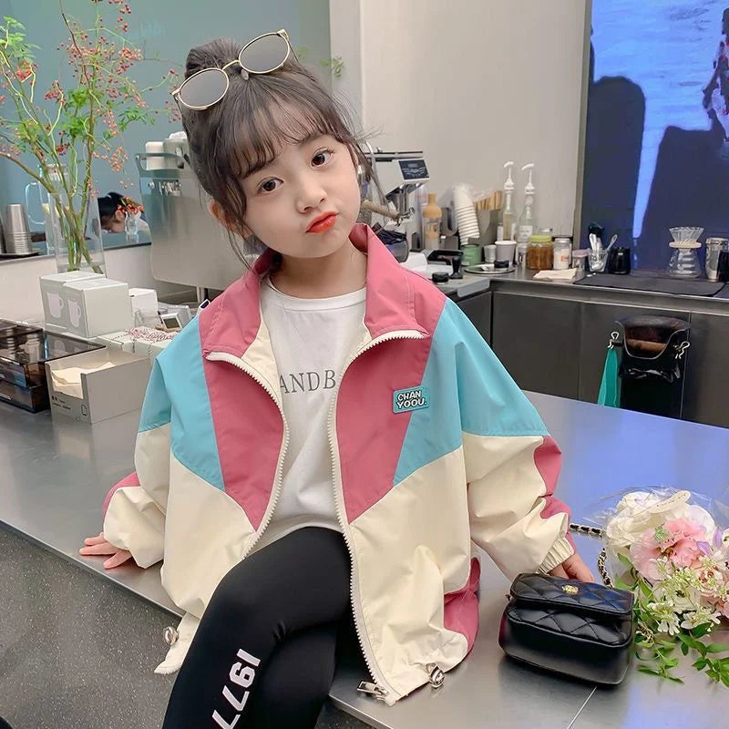 Colorblocking Jackets Spring Girls Fashion Thin Coats Autumn Children Clothes Big Kids Casual Zipper Outerwear-Dollar Bargains Online Shopping Australia