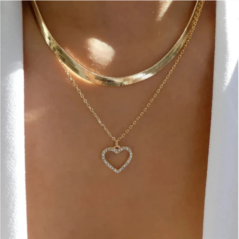 Bohemia Multilayer Crystal Butterfly Pendant Necklaces Women Hollow Heart Choker Necklace Fashion Jewelry Party-Dollar Bargains Online Shopping Australia