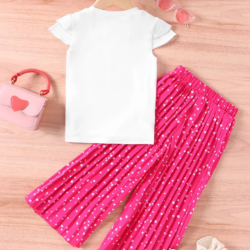 Girls Clothing Sets New Cotton Fashion Short Sleeved + Wide Leg Pants Casual Two Piece Set Kids Clothes-Dollar Bargains Online Shopping Australia
