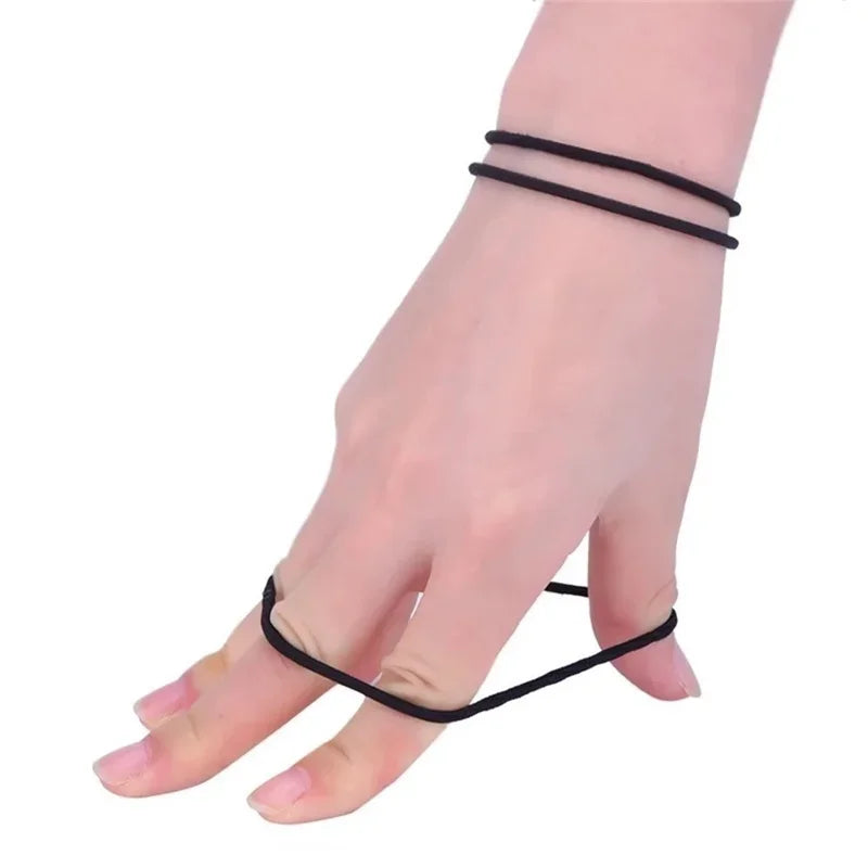 Thick Heavy No-metal Elastic Hair Ties Black Rubber Ponytail Holders Hair Bands-2mm