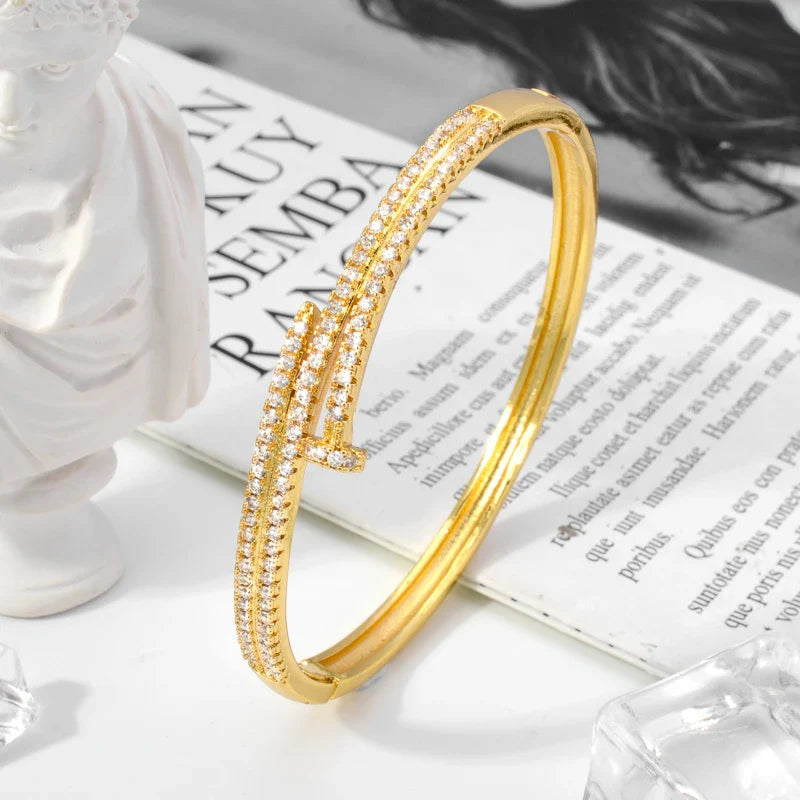 Unique Nail Head Cross Bangle Luxury Gold Color Twist Bracelets For Women Men Statement Jewelry Birthday Gifts Dropshipping