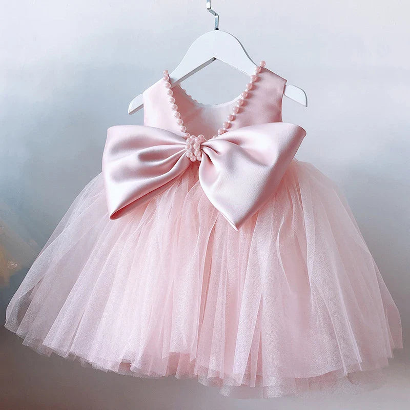 Toddler Baby Girls Dress Bow Baptism Dress for Girls Birthday Party Wedding Beading Dress Formal Tutu Fluffy Gown-Dollar Bargains Online Shopping Australia
