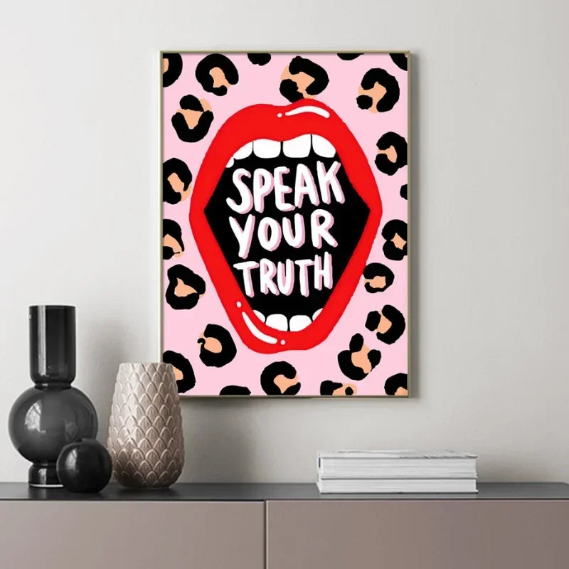 Wild Leopard Tiger Vase Flower Rainbow Girl Power Wall Canvas Painting Lips Abstract Nordic Poster Art Picture For Home Decor