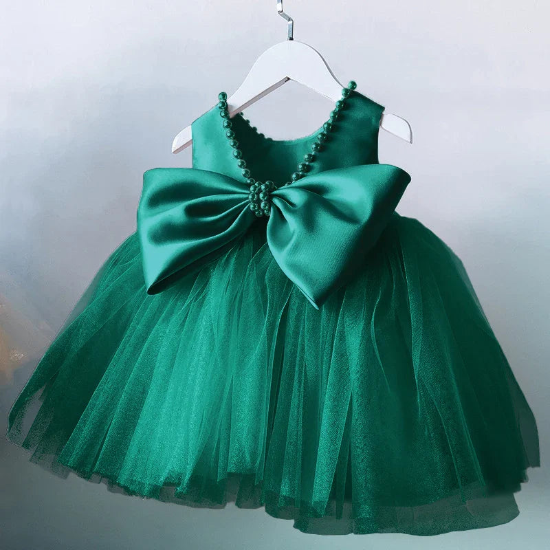 Toddler Baby Girls Dress Bow Baptism Dress for Girls Birthday Party Wedding Beading Dress Formal Tutu Fluffy Gown-Dollar Bargains Online Shopping Australia