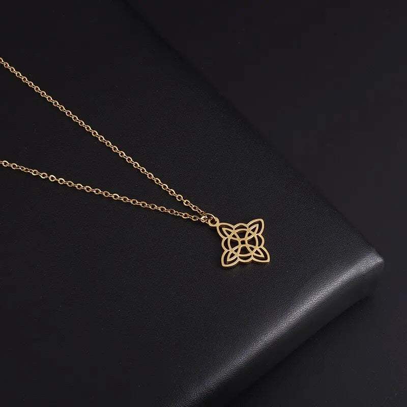 Witch Knot Necklace Stainless Steel Magic Knot Pagan Witchcraft Symbols Pendant Celtic Knot Necklace Jewelry Gifts for Women-Dollar Bargains Online Shopping Australia