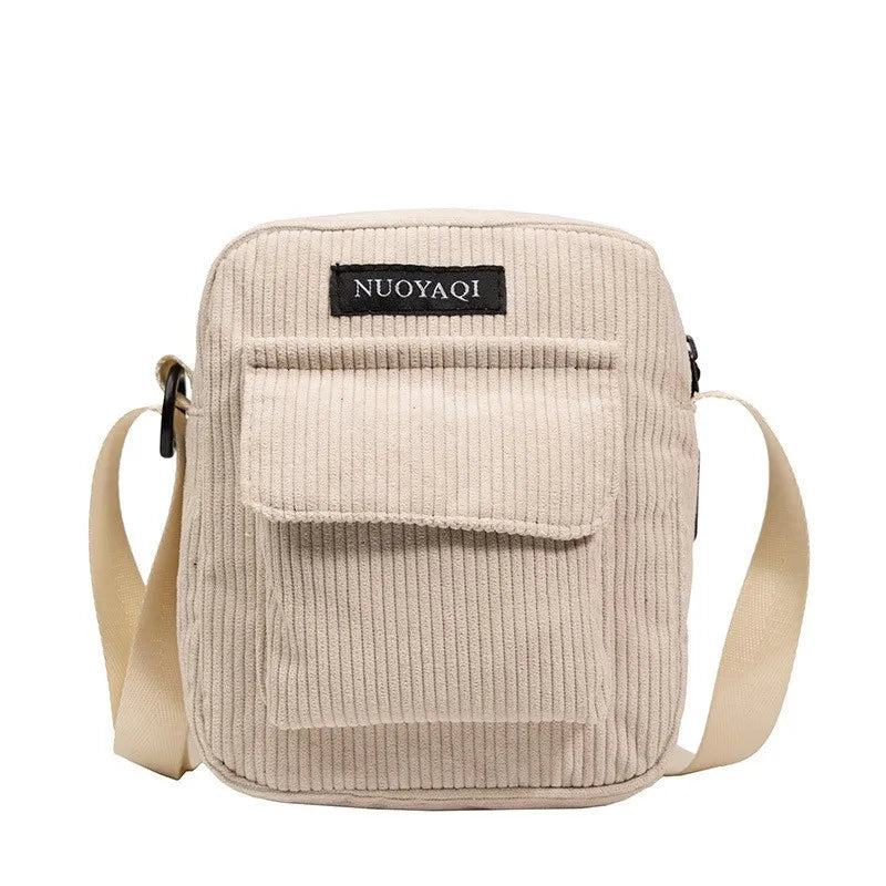 Women Corduroy Shoulder Bags Striped Cloth Fabric Handbags Casual Zip Tote Canvas Crossbody Bag Cute Shopping Bag for Ladies-Dollar Bargains Online Shopping Australia