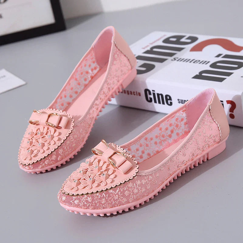 Floral Embroidery Bowknot Loafers Women Summer Breathable Comfortable Sandals Solid Color Vulcanized Shoes Woman Flats  casual