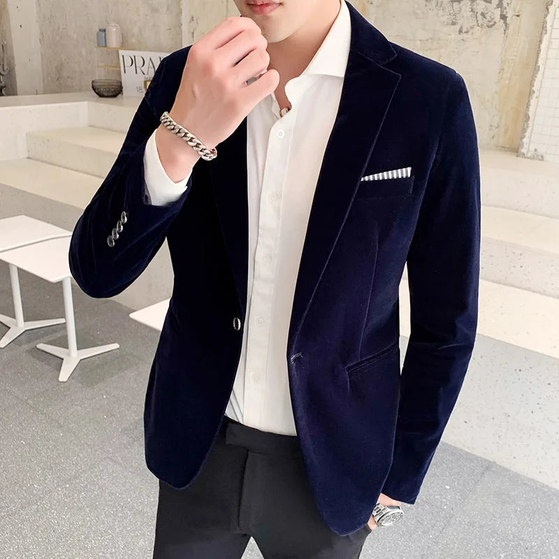 Velvet Wedding Dress Coat Mens Blazer Jacket Fashion Casual Suit Jacket Stage Men's Business Blazers Costume