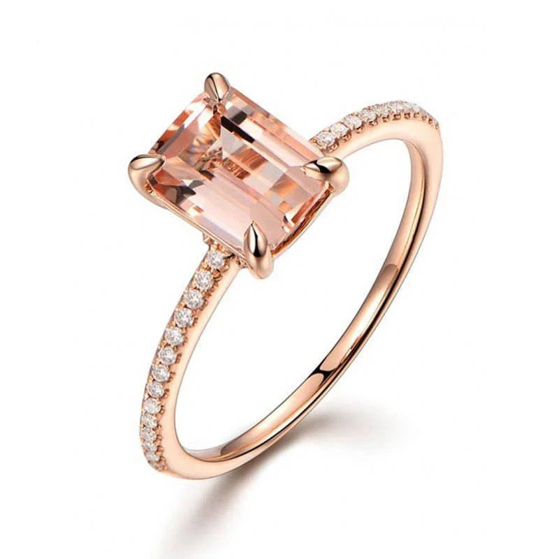 Elegant Luxury Rose Gold Colors Rings for Women Trendy Metal Inlaid Champagne Stone Wedding Ring Set Engagement Jewelry-Dollar Bargains Online Shopping Australia